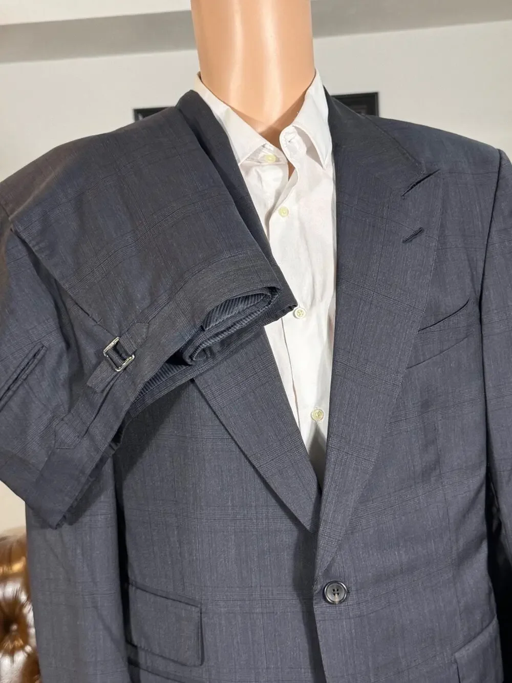 Tom Ford Navy Blue Prince of Wales Wool 2Pc Suit Windsor (56R IT) 44R Peak